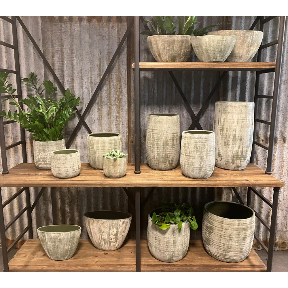 Bloempot Miami - D33 X H31cm - Groen Cement 4 Bloempot Miami - D33 X H31cm - Groen Cement - Afbeelding 2