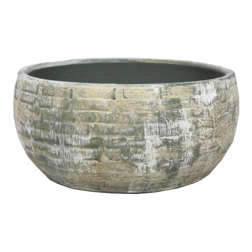 Plantenschaal Steef - D29 X H14cm - Creme Groen 3 Plantenschaal Steef - D29 X H14cm - Creme Groen