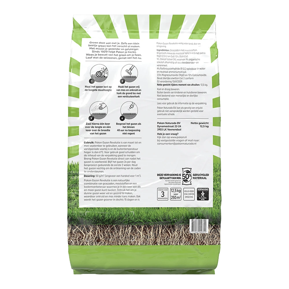 Pokon Gazon Revolutie 12,5kg - Gazonmeststof, Graszaad 4 Pokon Gazon Revolutie 12,5kg - Gazonmeststof, Graszaad - Afbeelding 2
