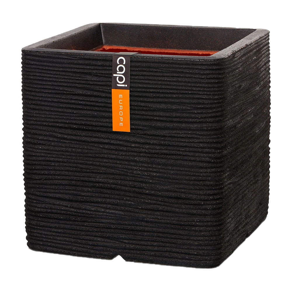 Capi Plantenbak Vierkant Nature Rib NL - L30 X B30 X H30cm - Zwart 3 Capi Plantenbak Vierkant Nature Rib NL - L30 X B30 X H30cm - Zwart